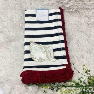 Talbots 4 Piece Napkins - Striped Blue & Red Fringes with Embroidered Shell Prin